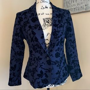 OLD NAVY CROPPED BLAZER NAVY BLACK VELVET FLORAL